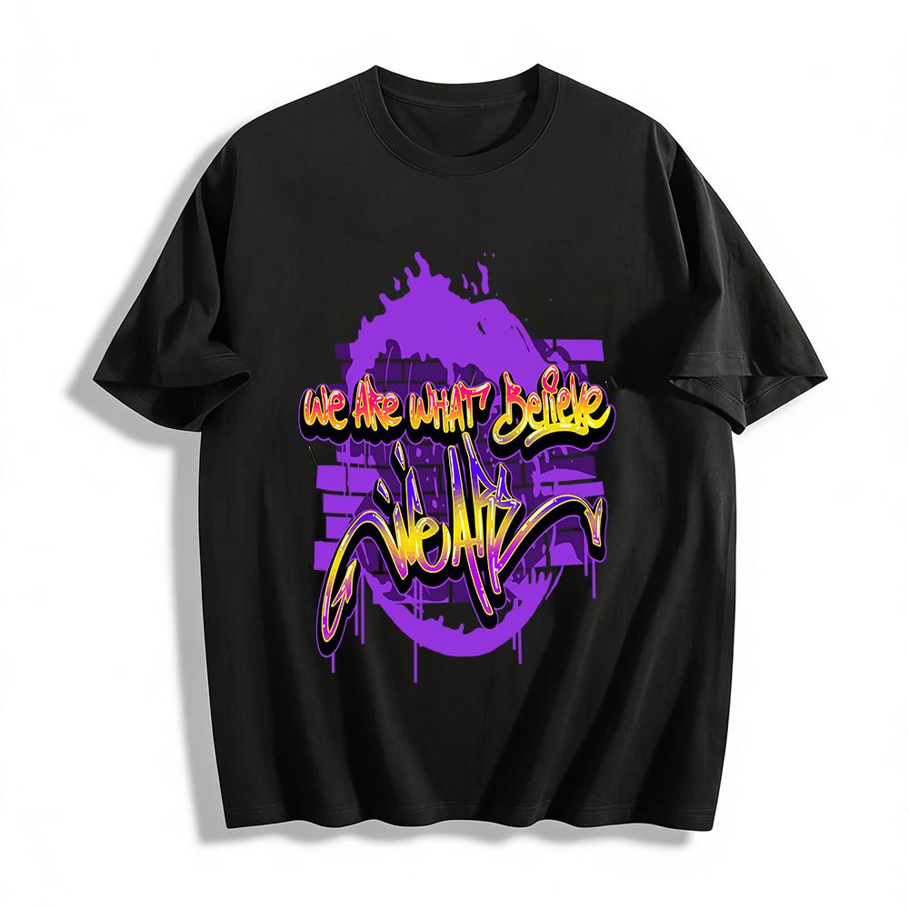 We Are What We Believe Graffiti Print Streetwear Casual Top Pure cotton T-shirt XXS