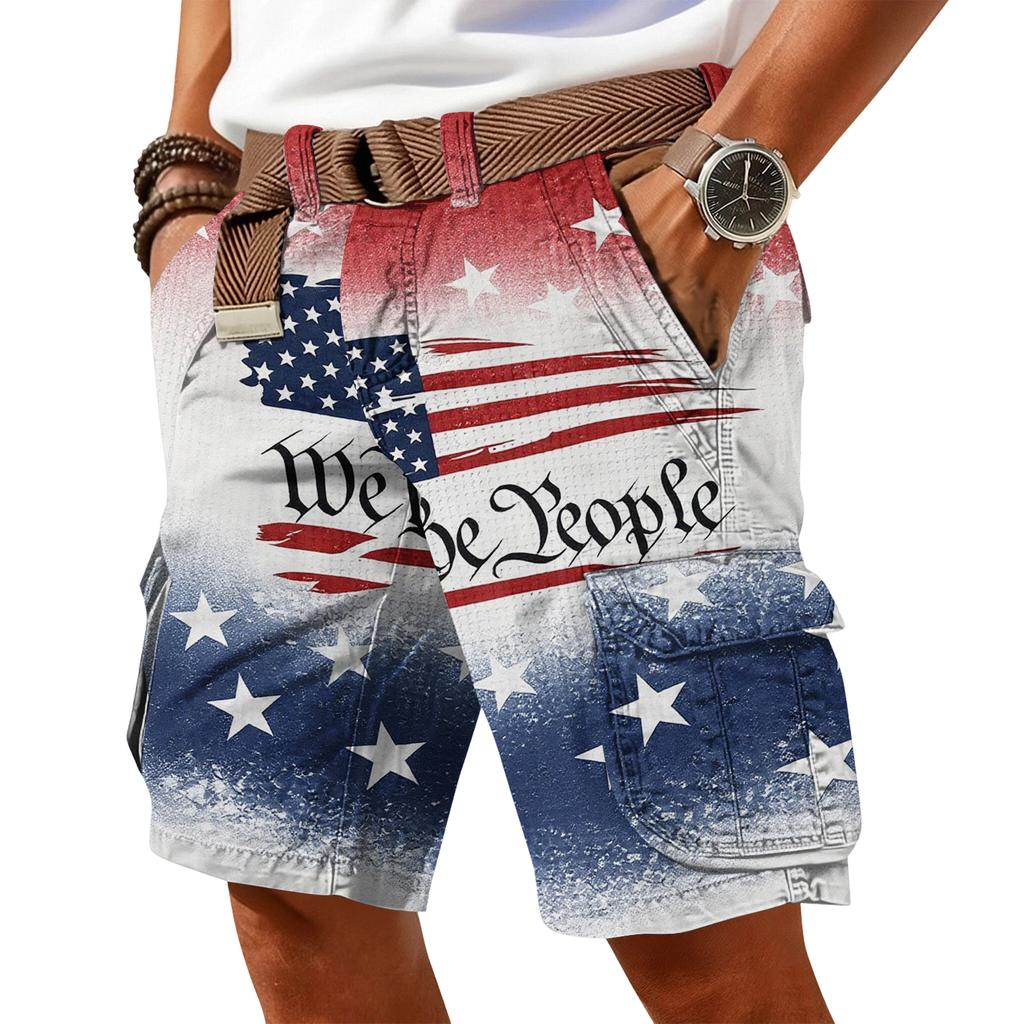 Pantalones Cortos Cargo para Hombre con Estampado de Bandera Edición 250 Aniversario Corte Relajado con Cinturón Múltiples Bolsillos Material Ligero para Actividades al Aire Libre