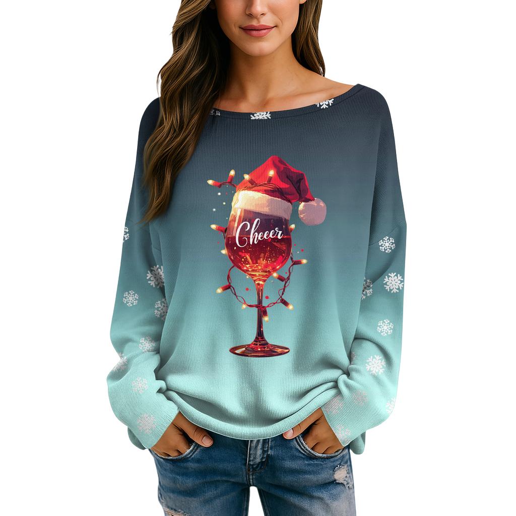 Womens  Fall Sweaters Long Sleeve Print Tops Pullover Sweaters Loose Dressy Casual Basic Clothes