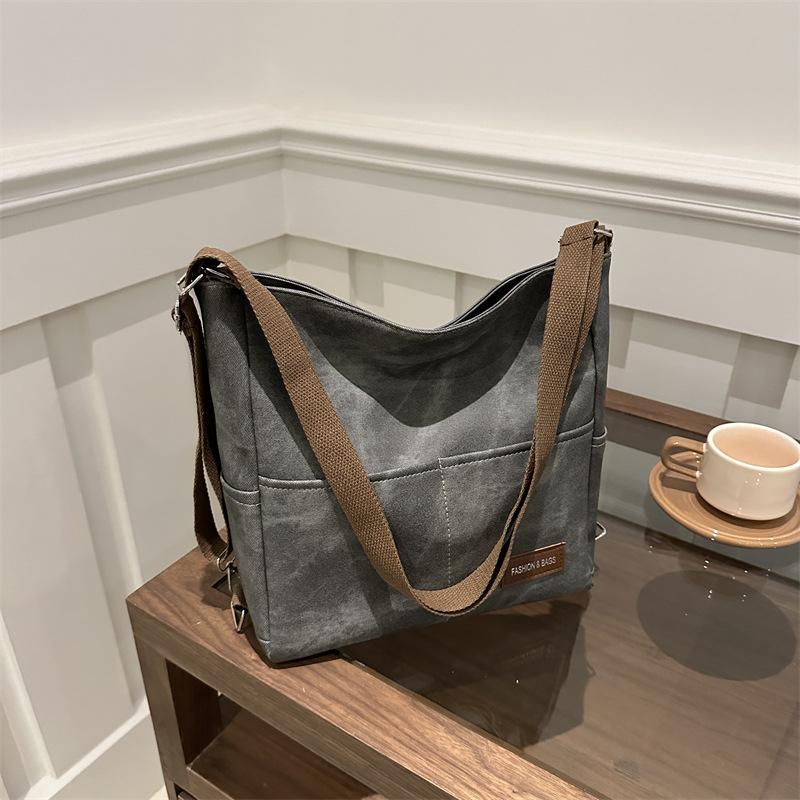 Винтажная однотонная женская модная сумка через плечо из искусственной кожи, вместительная, простая, с широким ремешком, сумка-ведро через плечо 27x10.5x29cm чёрный