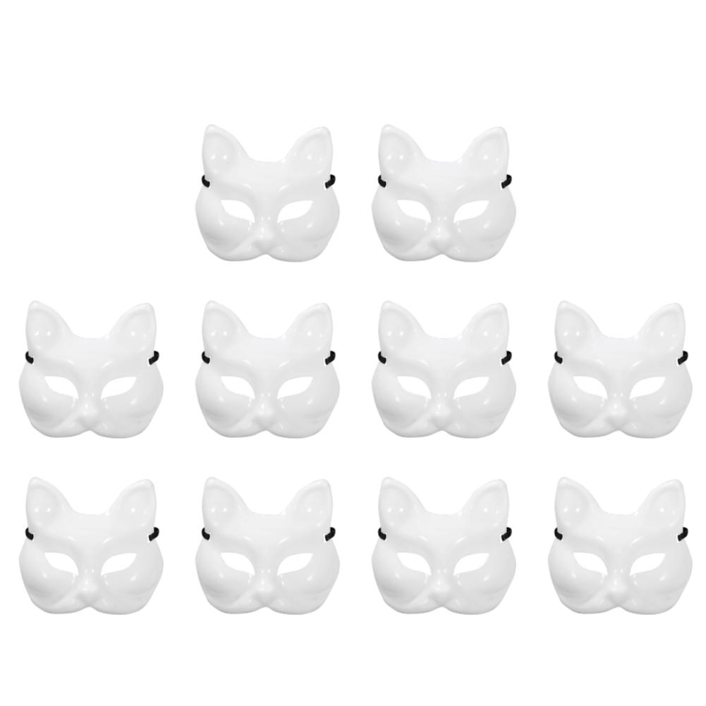 1-10Pcs DIY Full Face Masks Blank White Cat Fox Mask Halloween Cosplay Paintable Couple Half Animal Party Craft Prop for Party
