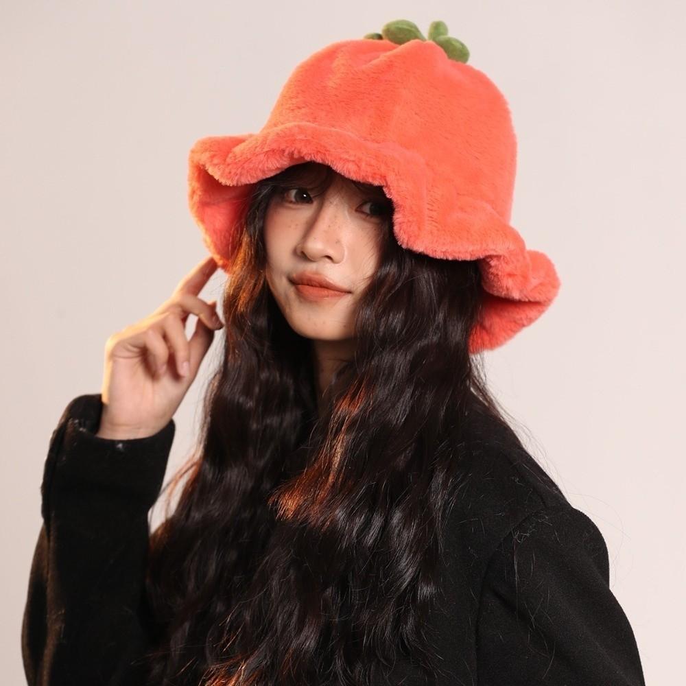 Tomato Plush Bucket Hat Fluffy Beanie Hat Personality Winter Fisherman Hat Cycling
