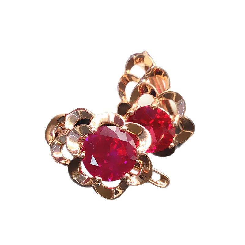 Exquisite Russian 585 Purple Gold Lace Earrings Fashionable And Noble Rose Gold-Plated Red Stone Foreign Gas Color Gold Ear Buckles