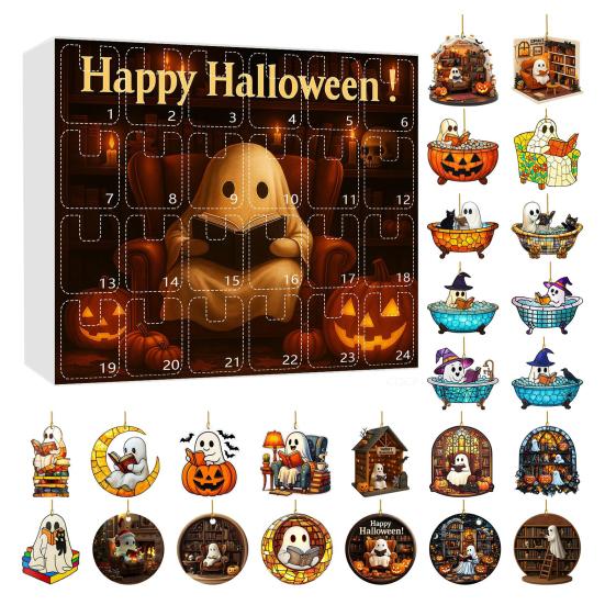 1 Set Halloween Ghost Countdown Calendar 24 Days Spooky Reading Bubble Bath Ghost Ornament Advent Calendar Holiday Bookworms Gift