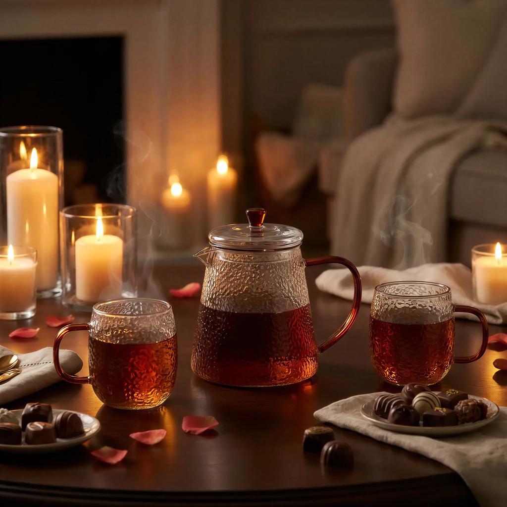 GLASS JUG TEA INFuser 1L WITH FILTER 2 GLASSES AMBER EAR