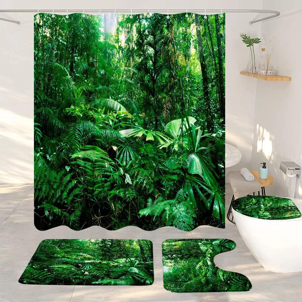 Ocean Beach Shower Curtains And Rugs For Seaside Tropical Landscapes Coconut Trees Cars Hanging Curtains Bath Pad Bathroom Decor