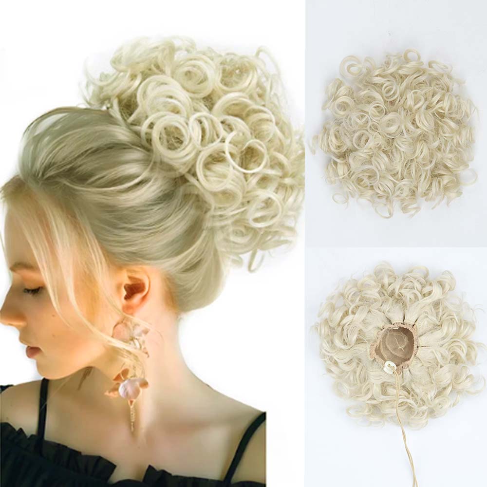 

Мисс парик синтетический беспорядочный пучок волос 60 г эластичный шнурок свободные вьющиеся волосы пучки наращивание волос для женщин черный 25cm