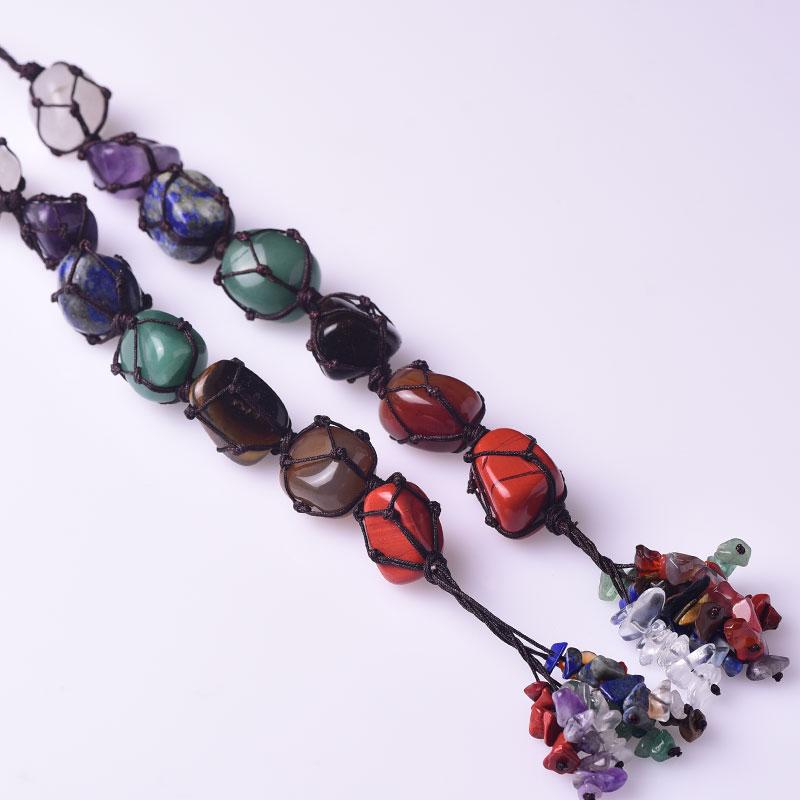 7 Chakra Crystal Car Hanging Ornament Natural Tumbled Gemstone Macrame Healing Tassel Feng Shui Good Luck Car Charm