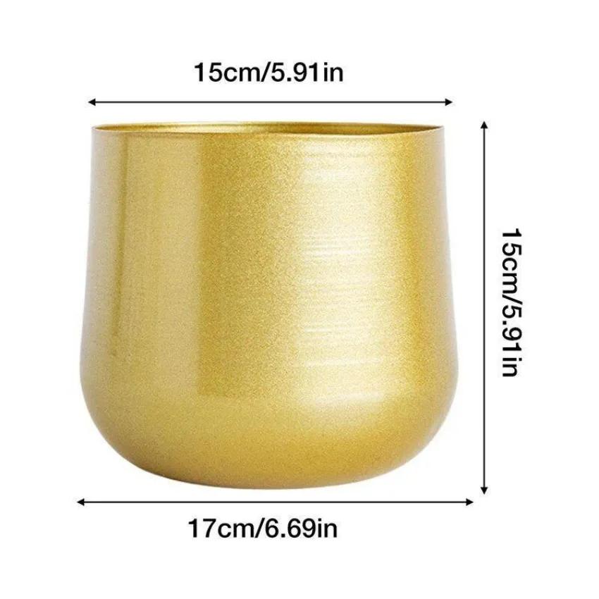 1Pc Modern Metal Crafts Pot Short Hgih Mouth Flower Pot Plant Pot Vase Planter Sturdy Luxury Planter Container for Garden House