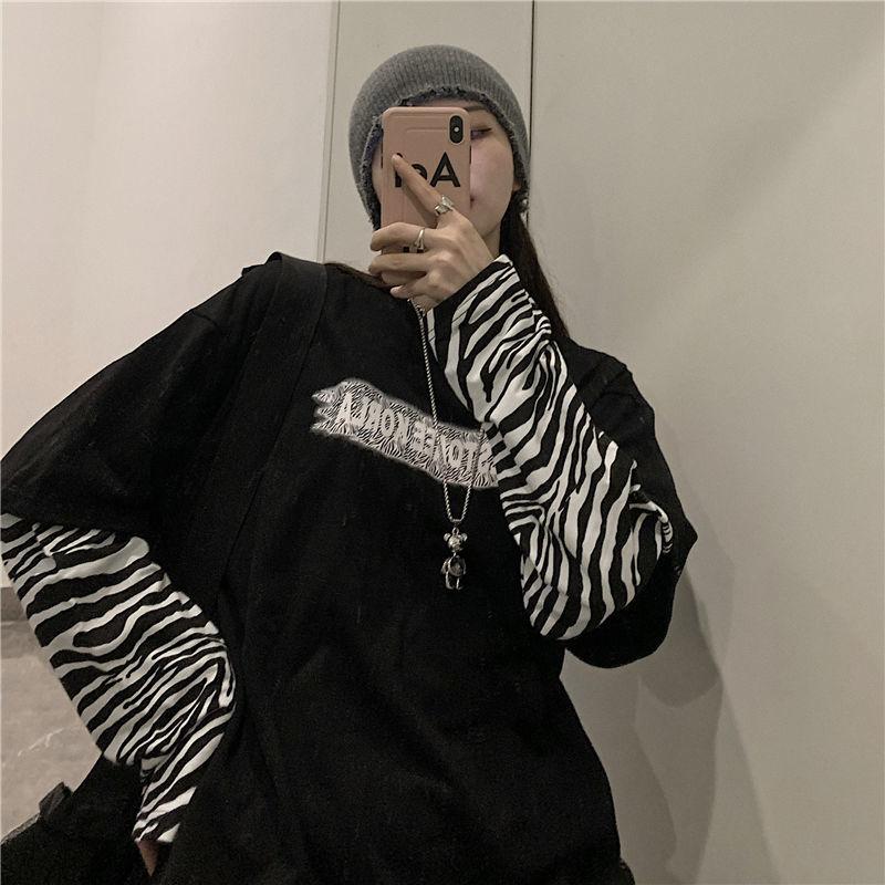 

Осенняя свободная толстовка с круглым вырезом из хлопка для женщин, имитация двухсекционного пальто для студентов, топ для пар, женская одежда 2XL чёрный