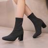 Green Women's Ankle Boots 2025 Autumn Winter Block Heels Short Socks Boot Black Pink Blue Party Shoes Female Large Size 48