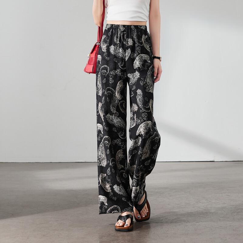SOFSIL Women s Retro Paisley Print High-Waist Wide-Leg Pants 28/L