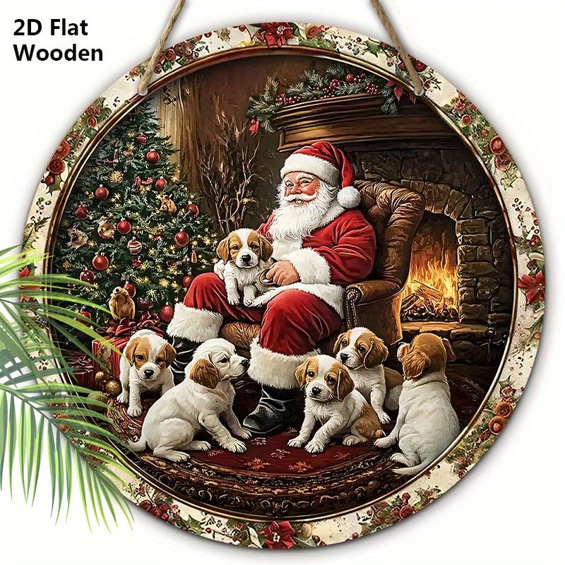 

Деревянная табличка в деревенском стиле на Рождество с рисунком Санта-Клауса и собак - Рождественское произведение искусства для входной двери, настенный декор - Идеальное рождественское украшение 20cm/7.87in красный
