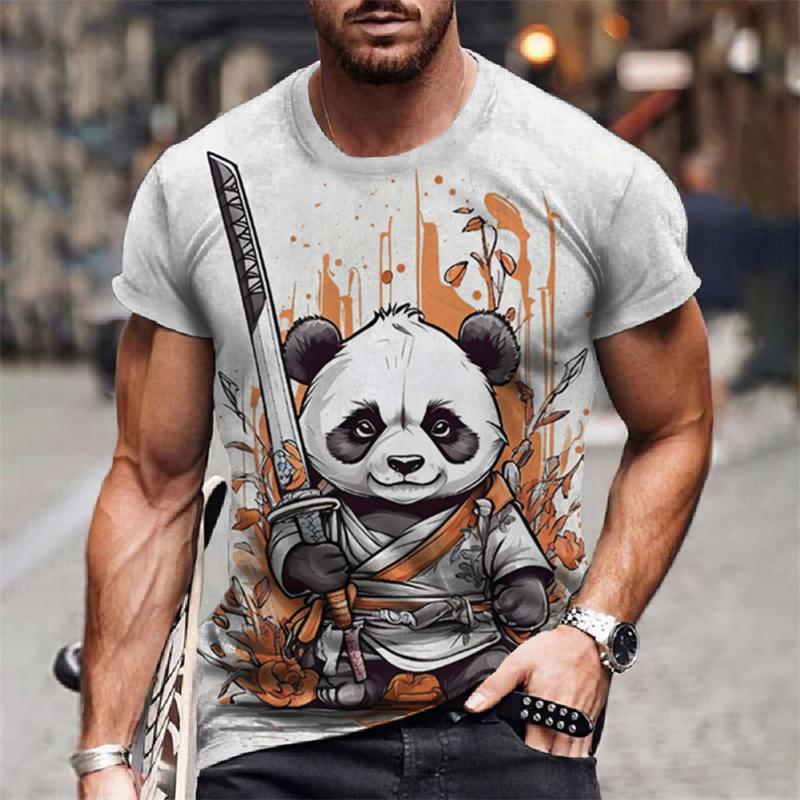 Cartoon Panda Pattern T-Shirt For Men Cool Animal 3D Printed Tees Summer Casual Crew Neck Tops Short Sleeve Oversized Tee Shirts