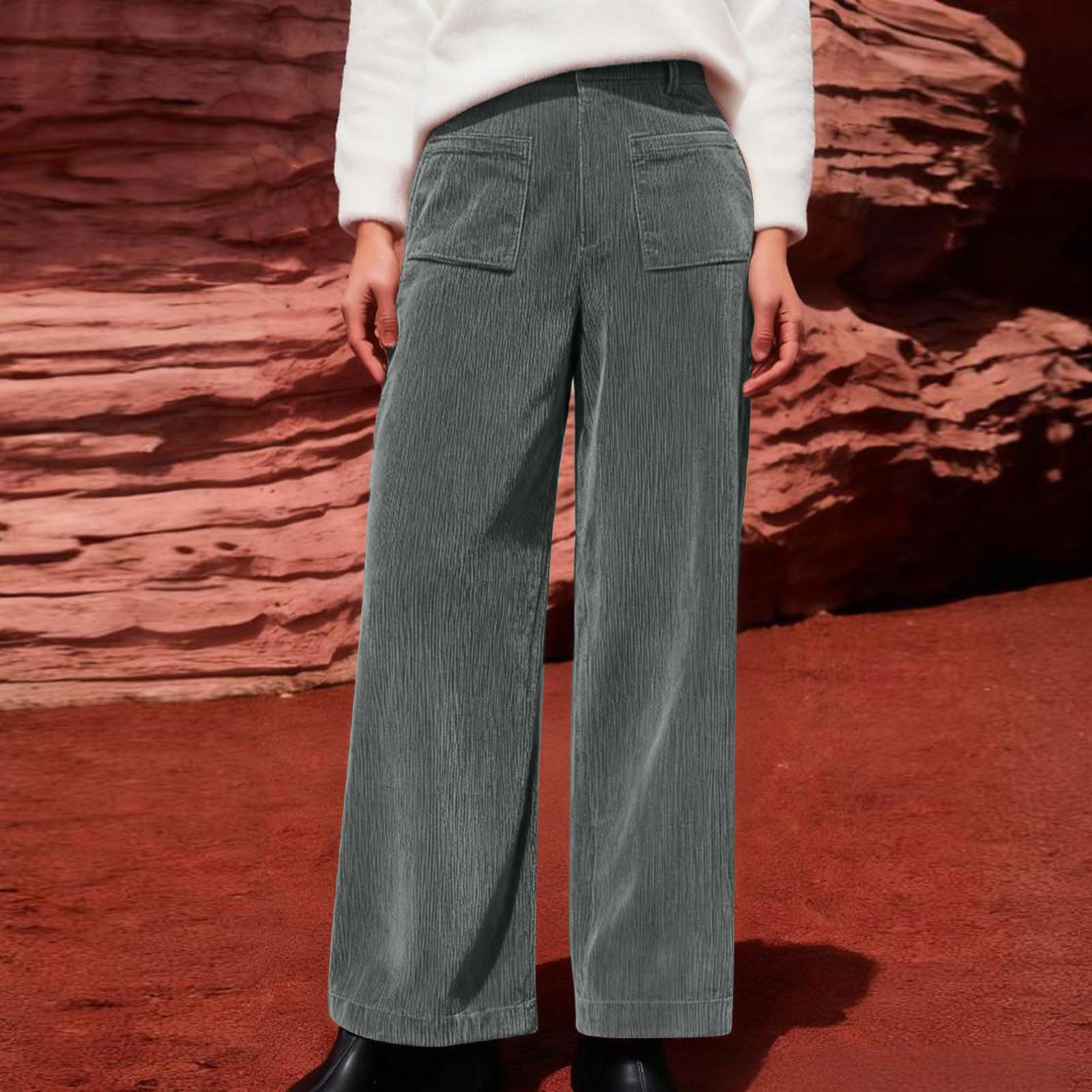 

Женские Модные Свободные Однотонные Брюки Кэжуал с Эластичной Талией, Карманами и Прямыми Штанинами XL