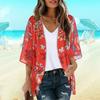 Women Beach Shirt Flower Print Thin Soft Short Sleeve Open Stitch Loose Breathable Sun Protection Anti-UV Lady Beach Cover-up