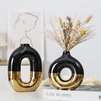 Nordic Electroplated Ceramic Vase Advanced Feeling Creative Flower Arrangement Ceramic Handicraft Ornaments Art Decorative Vase