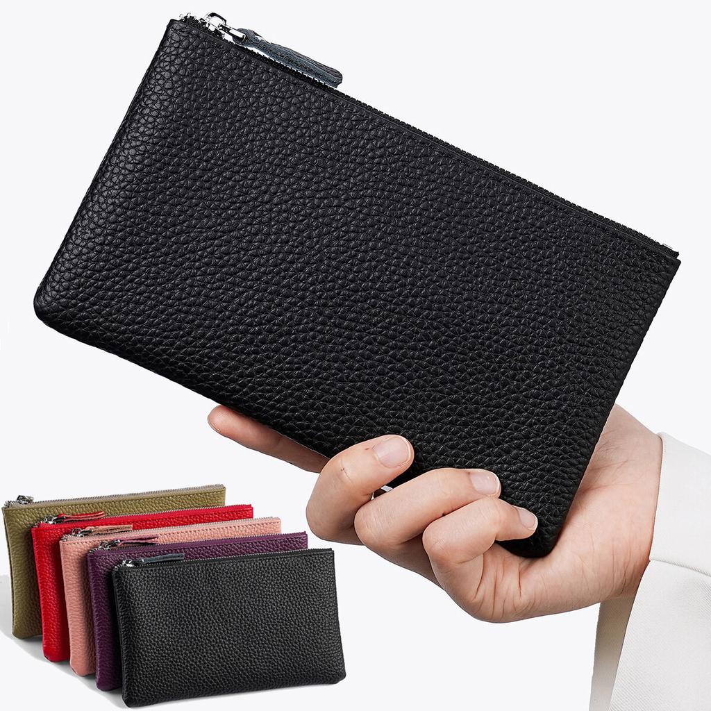 Womens Top Grain Leather Wristlet Clutch Phone Holder Long Wallet Purse Zipper Hand Bag