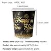 New Years Eve Tableware 2025 Black Gold Theme Balloon Package Cup Napkin Tablecloth Banner Balloon Happy New Year Party Supplies