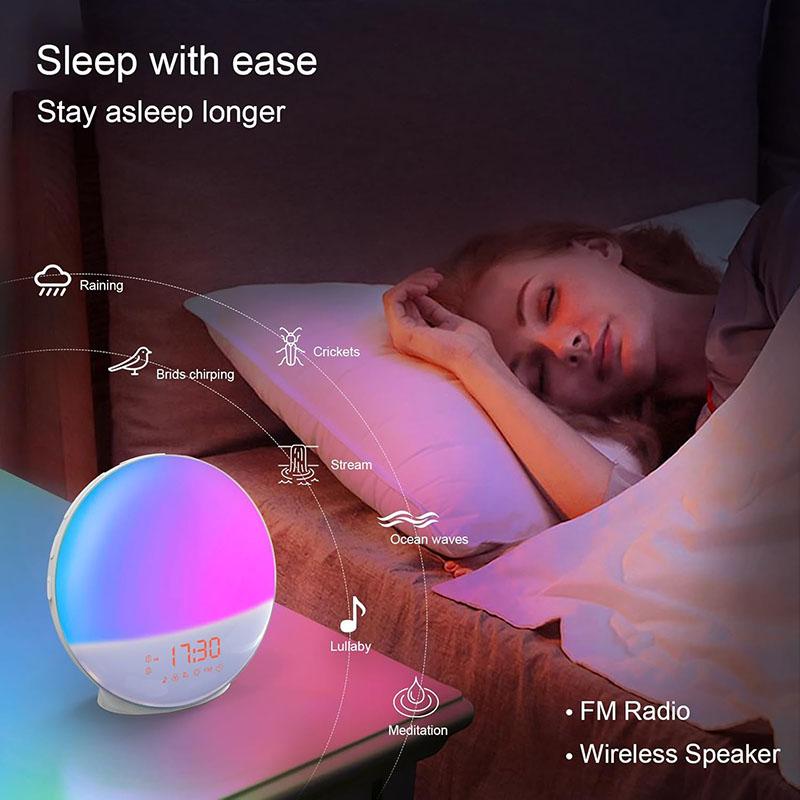 Smart Wake Up Light Alarm Clock Digital Desk Clock with Natural Sounds Bluetooth Speaker APP Control FM Radio Nightlight