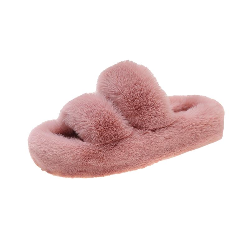 Fashion Winter New Thick Sole Cotton Sandals Women Fashion Round Head Open Toe Suede Comfort with Fluffy Flip-flops