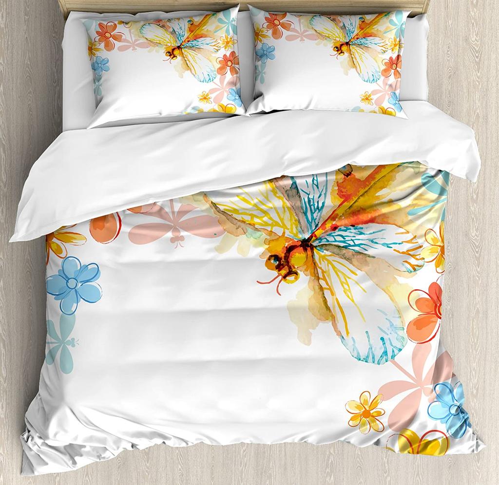 Dragonfly Flower Leaf Insect Butterfly Duvet Cover Bed Bedding Set Home Quilt Cover Pillowcases Bedroom Bedding Set No Sheet