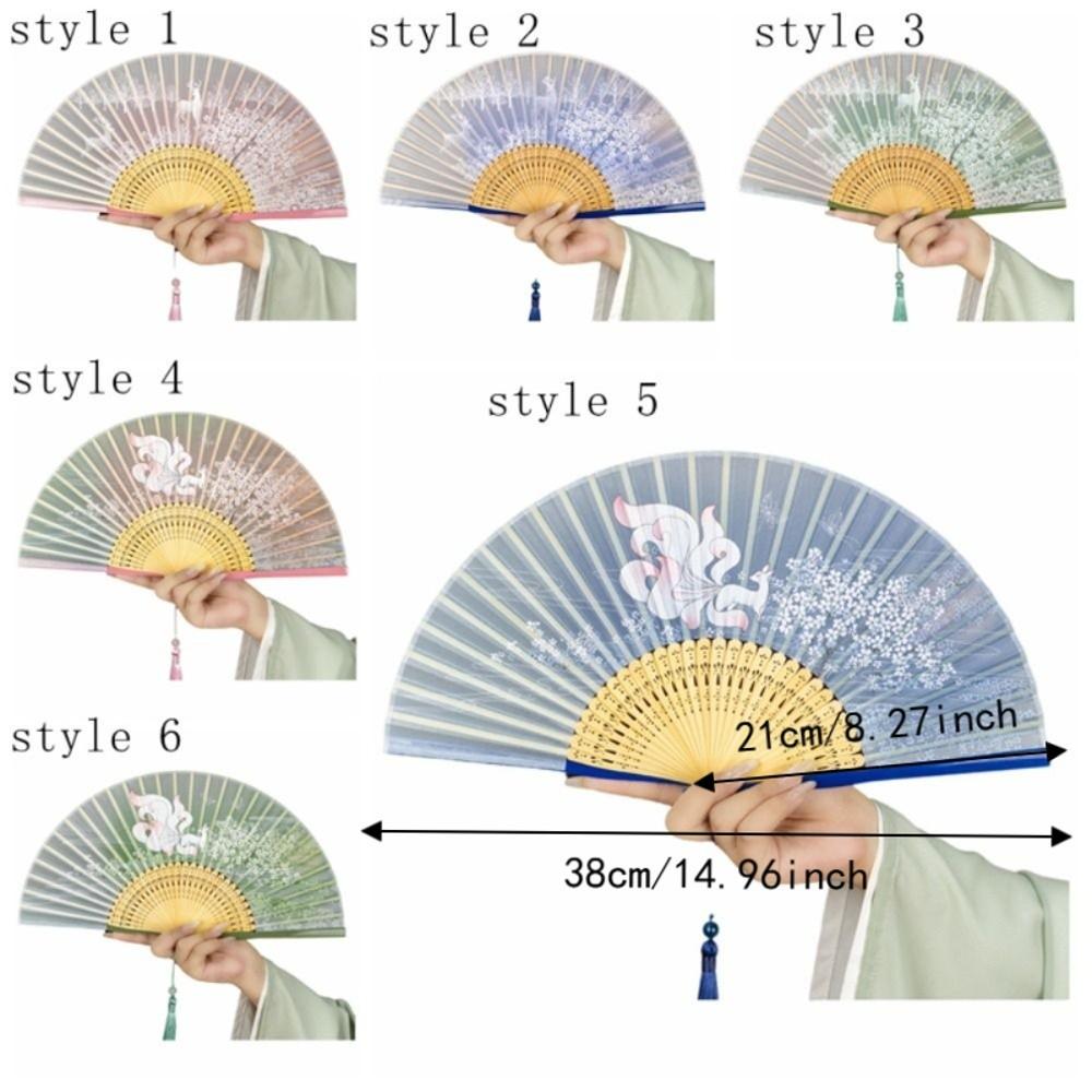 Chinese Ancient Style Portable Folding Fan Classical Wooden Handle Dancing Fan with Tassels Traditional Decorative Fan