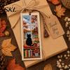 Dialogue with Past Bookmark DIY Stitch Kit for Adults Beginners, Seasonal Cat Handmade Embroidery Kit, Gifts Lovers, Readers Warm Atmosphere