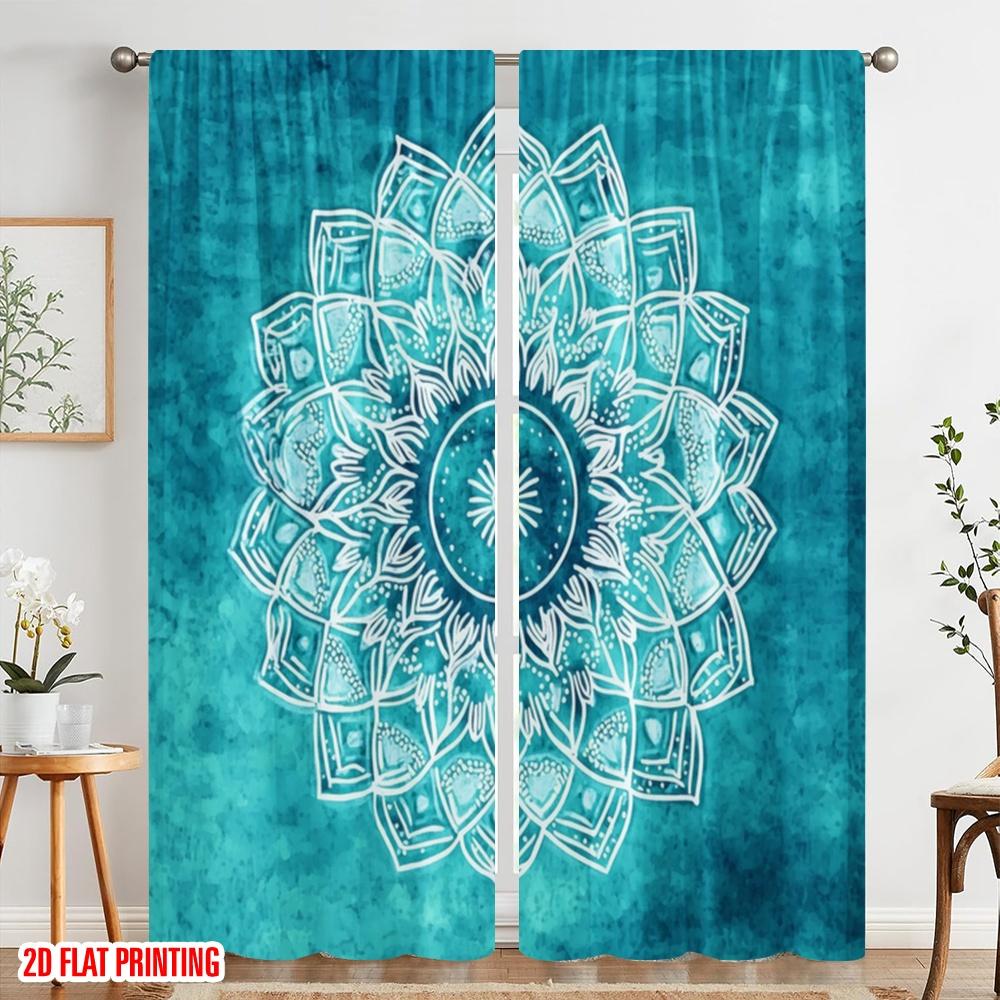 Plane Printing Print Curtains Turquoise Mandala Versatile Fabric Without Rod All Bedroom Living Room Curtain Made Of Polyester Washable Sitting Ready