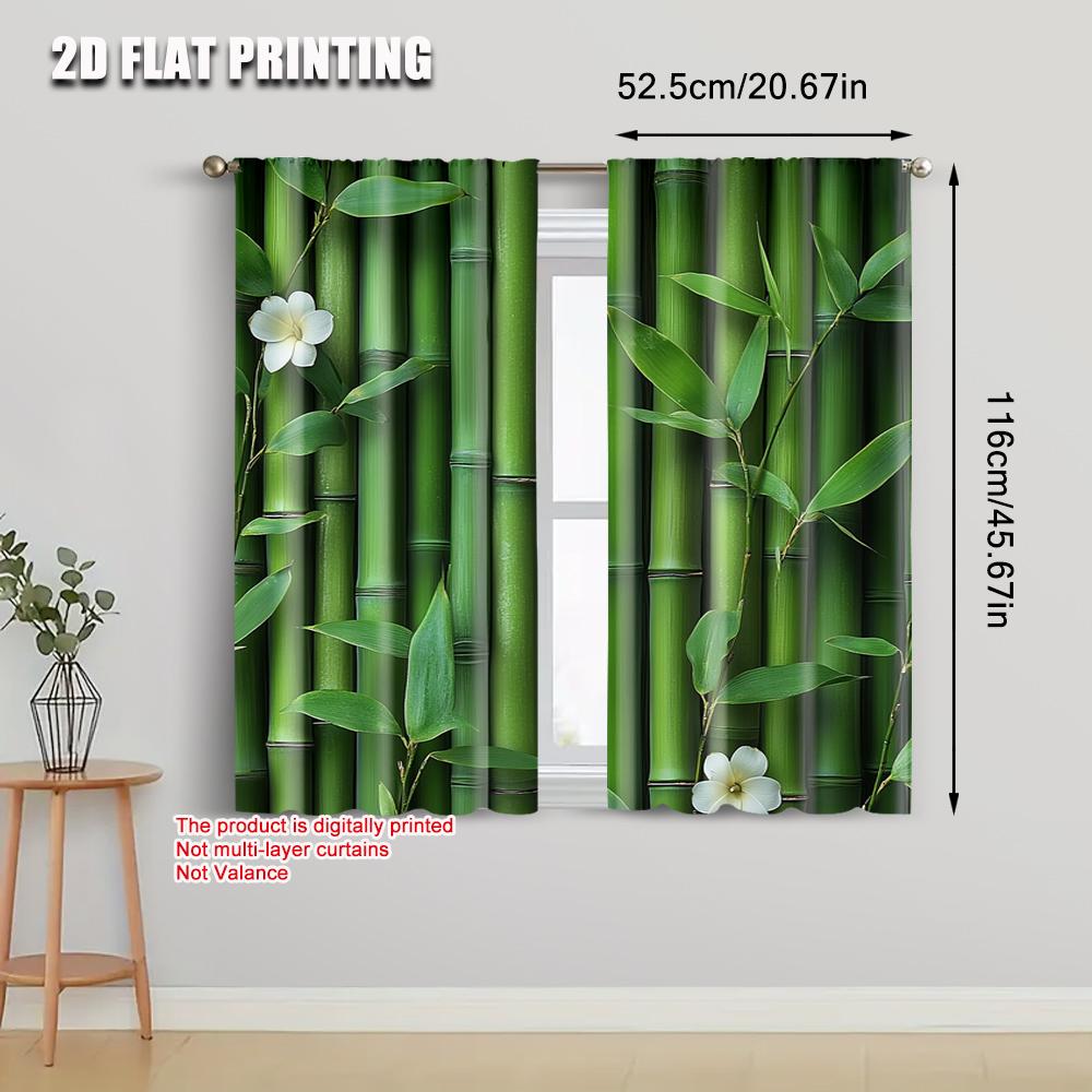 2pcs   Light Filtering Curtains 2D print Bamboo and Green Stripe Versatile 100% Polyester (without rod) Decorations Inside for