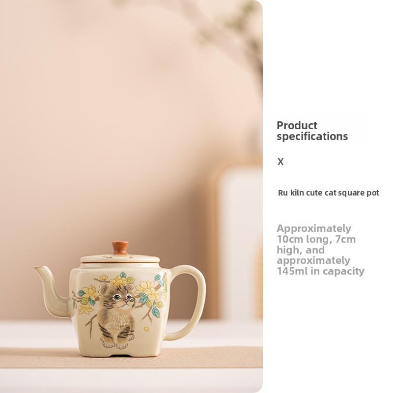 Imitation Song Ru Kiln Beige Xishi Pot Ceramic Square Small Bubble Teapot Household Filter Single Pot Kung Fu Tea Set Teapot