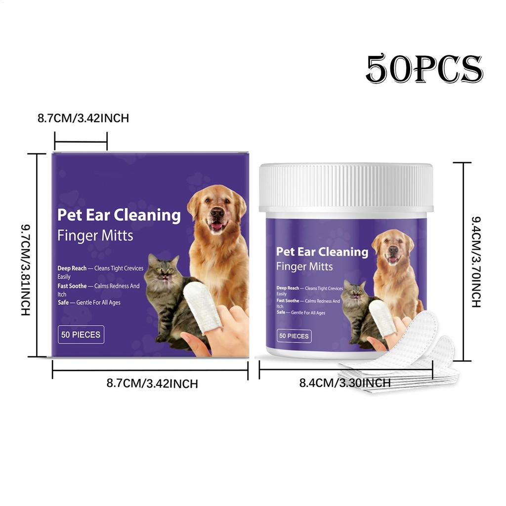 Dog Ear Finger Wipes 50 Pieces Gentle Safe Moisturizing Ear Finger Wipes for Dogs for Puppy Cat Kitten Small Medium Large Breed