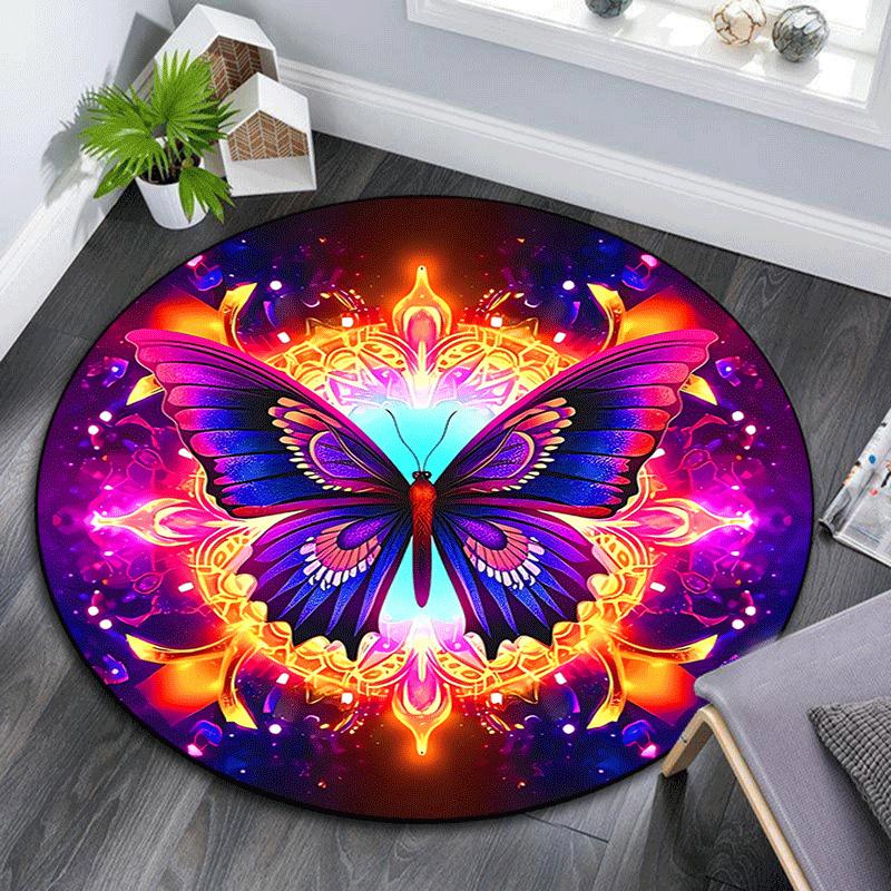 1pc Soft, Absorbent & Non Slip Purple Butterfly Round Rug Soft Circle Rug for Living Room & Bedroom Decor, Chair Mats, and Unforgettable Hom
