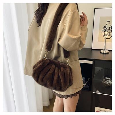 Cute Large Capacity Crossbody Bag Wrinkle Relaxed Texture Mink Fur Shoulder Bag Solid Color Ladies Handbags Female