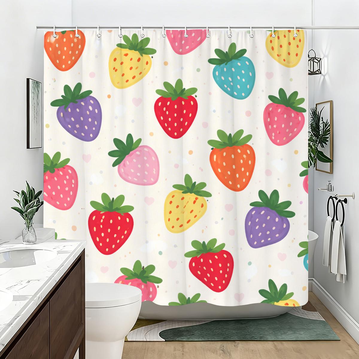

Cute Strawberry Pattern Polyester Shower Curtain - Lovely Bathroom Decor, Stylish Bath Linen For Home Guest Room & Apartment W60H190(CM)-1 Pcs