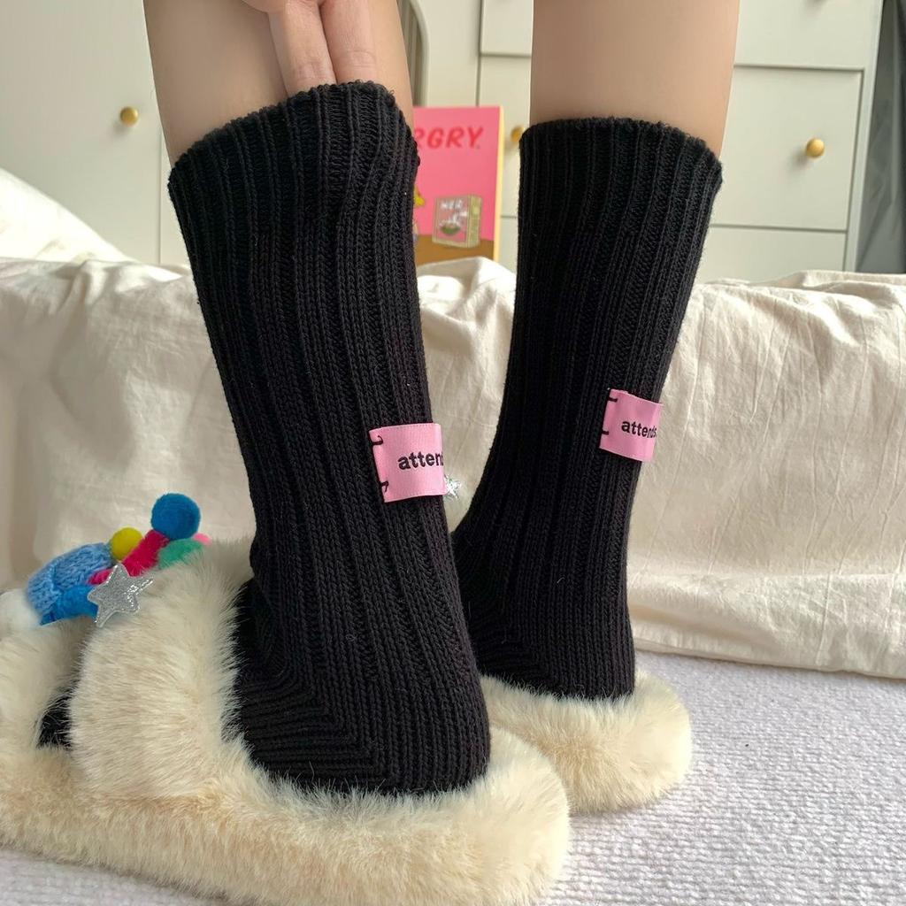 Fashion Crestar Women Middle Tube Socks Lady girls Cute Pink Label Solid Color Spring Autumn Winter Warm Socks Soft Home Mid-tube Cotton