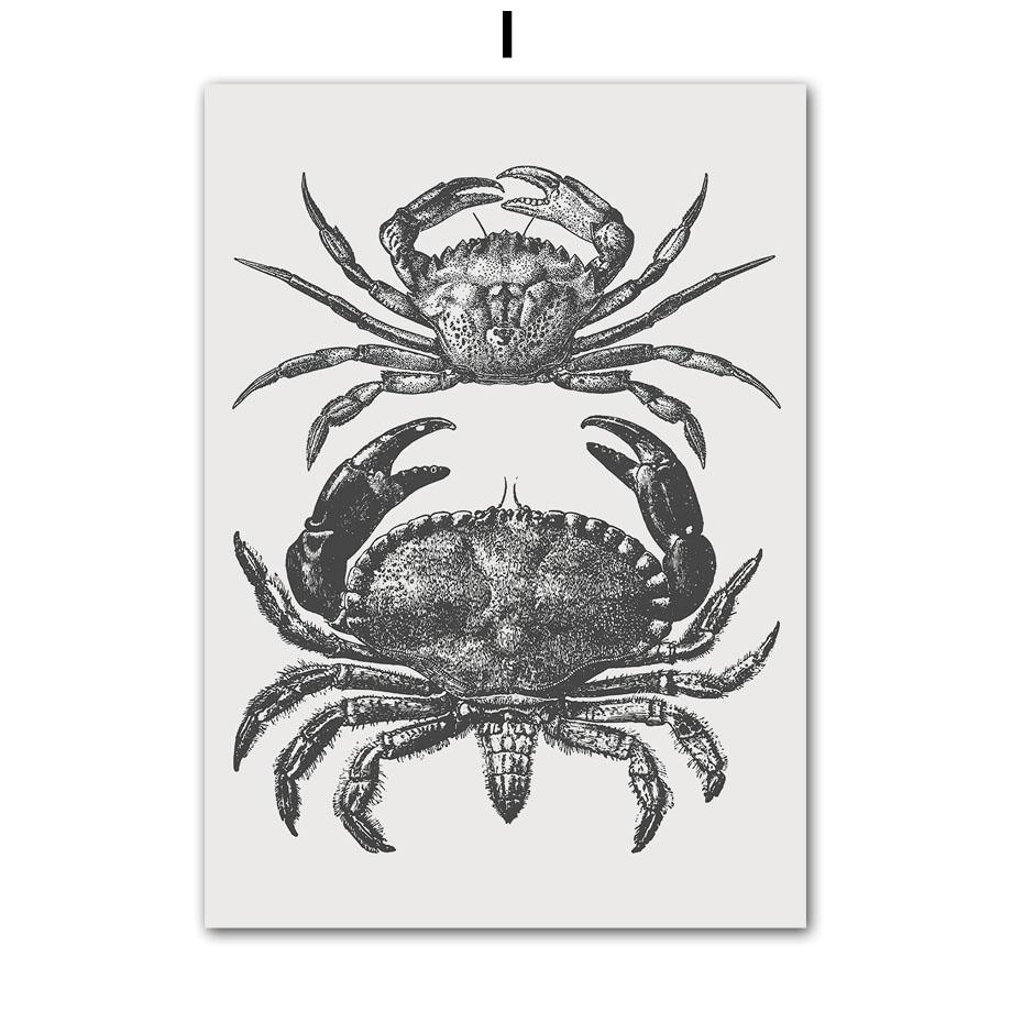 Octopus Lobster Crab Turtle Jellyfish Vintage Nordic Posters And Prints Wall Art Canvas Painting Pictures For Living Room Decor