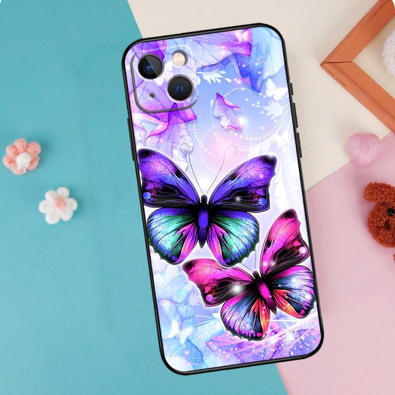 Cute Butterfly Phone Case For iPhone 16 15 13 12 11 14 Pro Max Plus Mini XR 16e Funda Silicone Back Cover