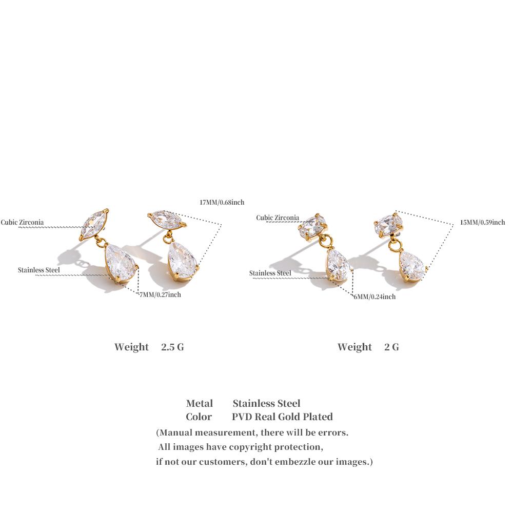 Yhpup Stainless Steel Cubic Zirconia Water Drop Dangle Earrings High Quality Party Gala Daily Wear Dainty Shinny Jewelry Gift