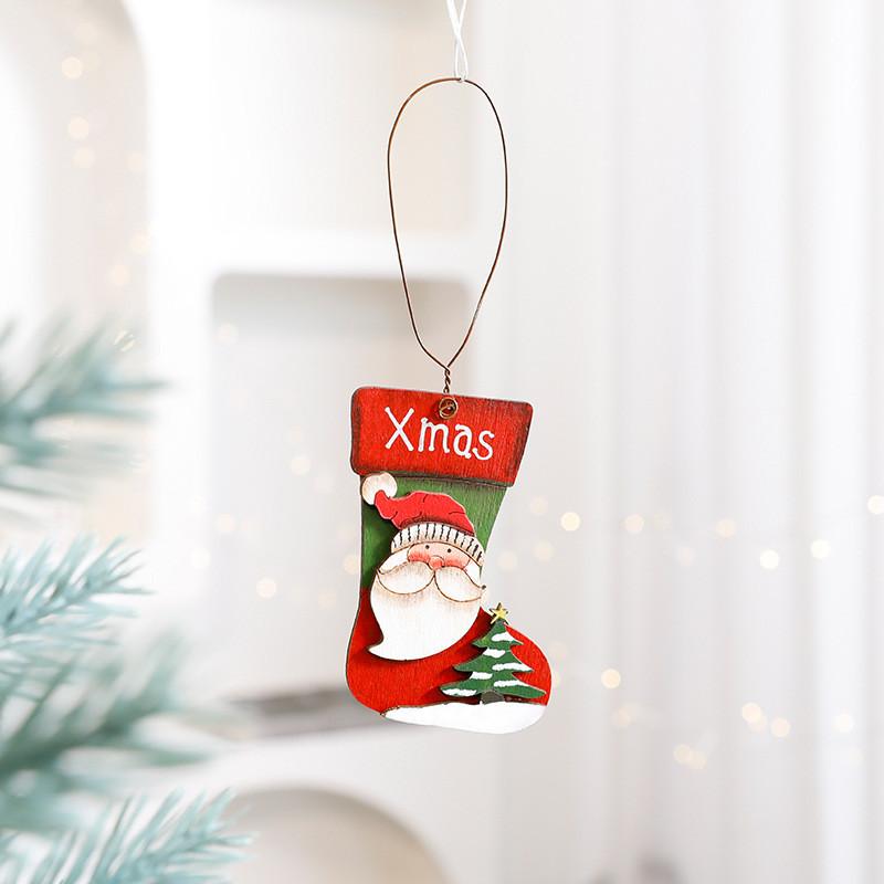 Christmas Hanging Tree Wooden Ornaments Featuring Santa Snowman Cheer Holiday