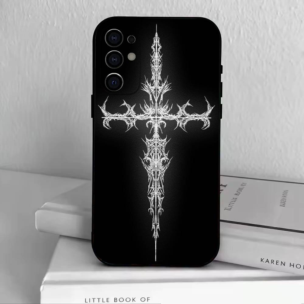 Cyber Sigil Cross Phone Case For Samsung S25,S24,S21,S22,S23,S30,Ultra,S20,Plus,Fe,Lite,Note,10,Black Cover