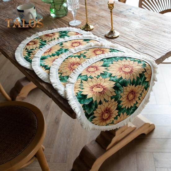 Tassel Placemat Pastoral Style Flower Oil Painting Aesthetical Round Shape Parties Weddings Banquets Table Decoration Dinner Mat