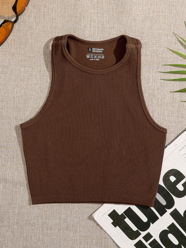 

Бесшовный спортивный топ для йоги - Влагоотводящий и дышащий нейлоновый фитнес-топ Medium коричневый