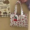 Cute Red Cherry Print Tote Canvas Bag Large Capacity Travel Portable Sundries Storage Bag Girl Sweet Commuter Shoulder Bag Gifts