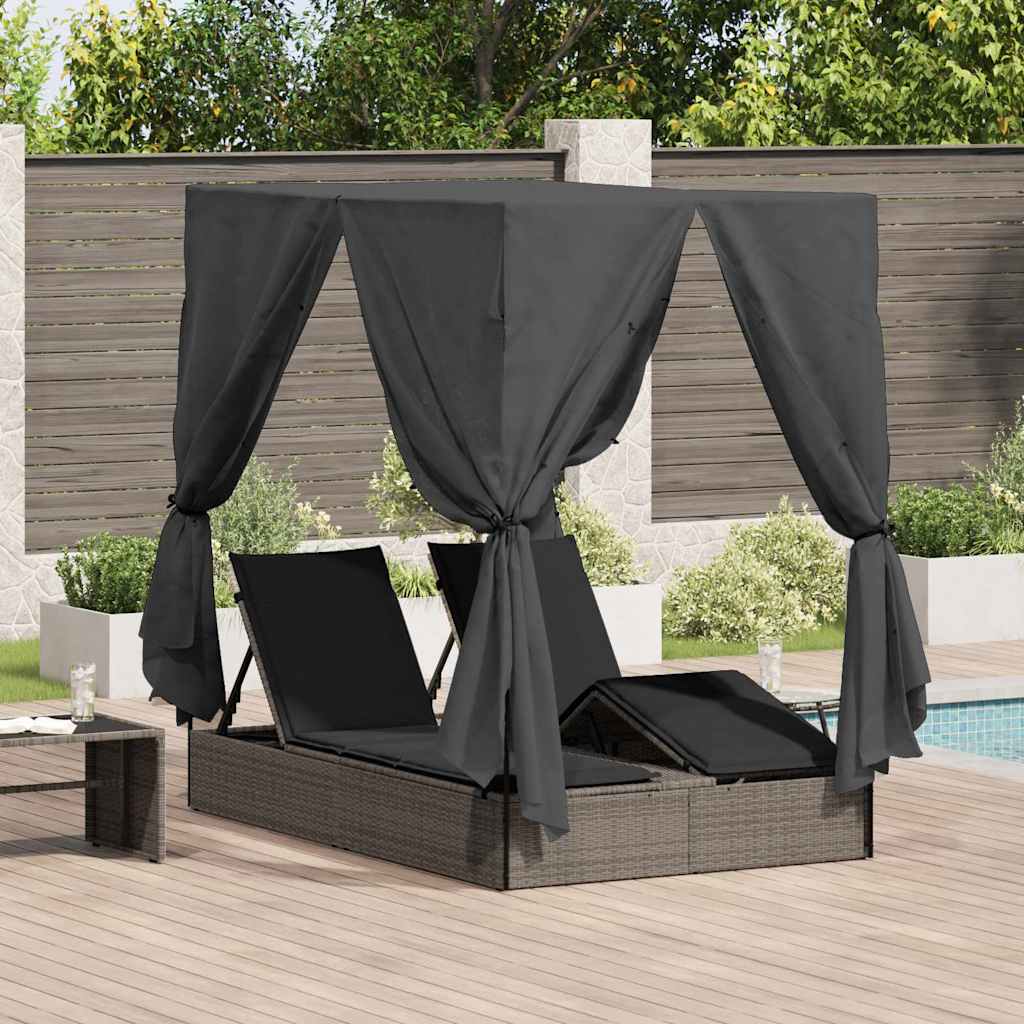 Doppelliege Grau 205 x 129 x 200 cm Polyrattan