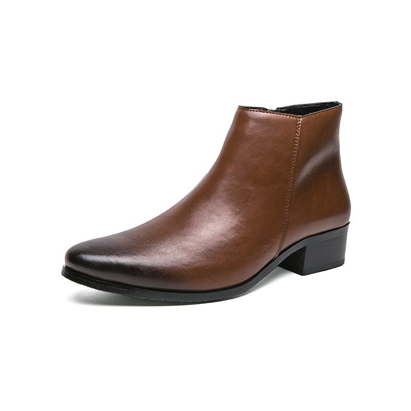 

Мода 2024 Боковая молния Высокий каблук Заостренные ботинки челси Весенние ботинки Мягкая кожа Эластичная резинка Ботильоны Повседневная деловая мужская обувь 44 коричневый
