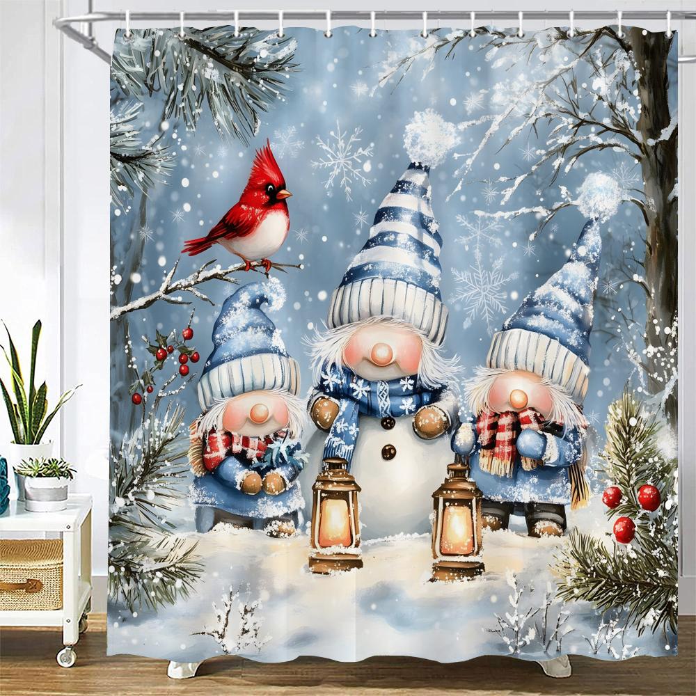 Cartoon Snowman Shower Curtain Bath Curtain Santa Claus Merry Christmas Printed Bathroom Curtains for Home Decoration Curtain