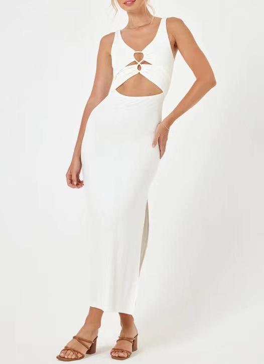 European and American style summer new women s clothing fashionable and sexy solid color suspender waist thin sexy backless dress S белый