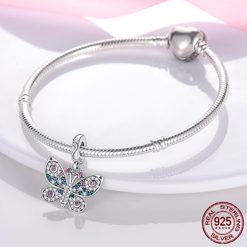 925 Sterling Silver Enamel Butterfly Dangle Charm Fit Fashion Beads Bracelet Original Diy Charms 925 Silver Jewelry