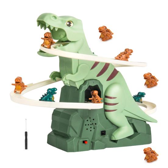 Elektrisk Dinosaur Bane Sklie Leke med Lys Musikk Tegneserie Dino Automatisk Trapp